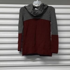 Calvin Klein Sweater Women's Extra Small XS Red Black Cowl Neck Long Sleeve